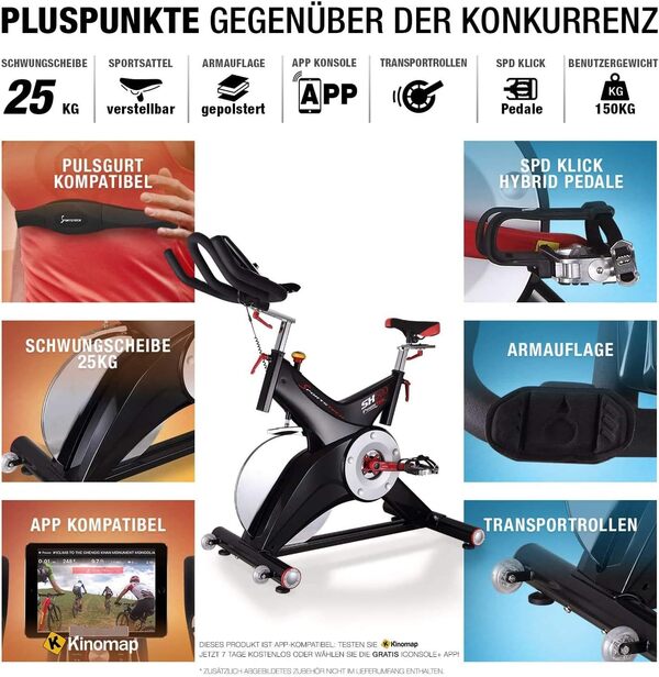 Sportstech Vélo d'appartement ergomètre Premium avec volant d'inertie de 25 kg & application multi-joueurs | Marque de qualité allemande | Vélo d'appartement pour la maison | SX500