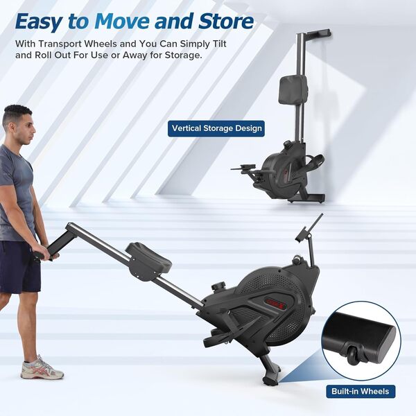 Rameur Pliable Appartement | Freinage Magnétique | 16 Niveaux de résistance | Silencieux | Capacité Maximale 120KG