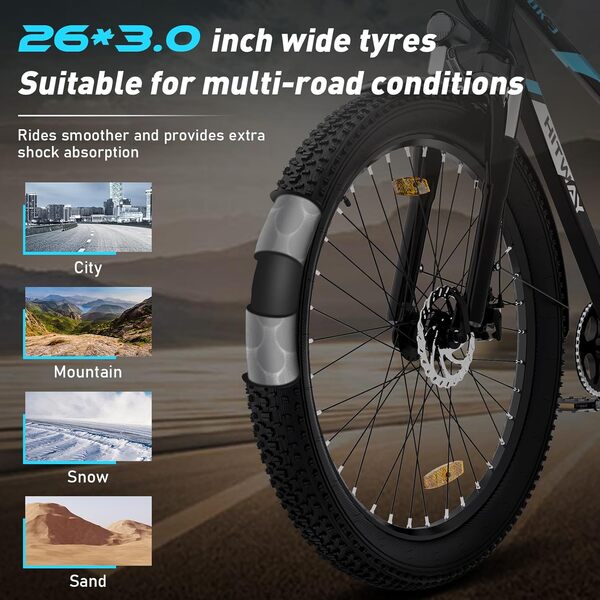 HITWAY Vélo électrique, 26*3.0 Pouces Ebike 250W Moteur Velo Electrique,VTT Batterie Lithium Amovible 48V/15Ah, 7 Vitesses Vélo de Ville Velo Hollandais Femme Bicyclette Adulte ebike,jusqu'à 50-120km