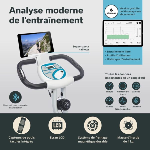 Skandika Foldaway X-1000 PLUS - Vélo appartement en X pliable avec dossier - 8 niveaux de resistance - Jusqu'à 130 KG - Bluetooth