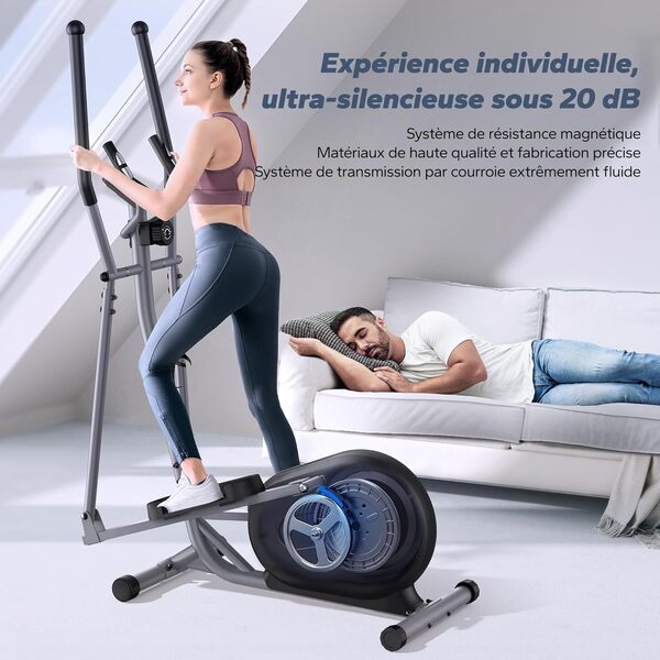 Vélo Elliptique pour la Maison, Ultra Silencieux Elliptique Compacts avec Résistance Magnétique à 16 Niveaux, Écran LCD, Capteur de Pouls, Application Exclusive MERACH, Capacité de charge 120KG