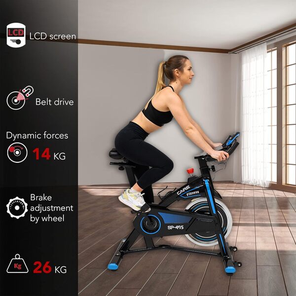 CARE FITNESS - Vélo Droit d'Intérieur Spi Bike - Confortable et Silencieux - Sport Biking Indoor avec Réglage Amplitude Articulaire - Cardiofréquencemètres