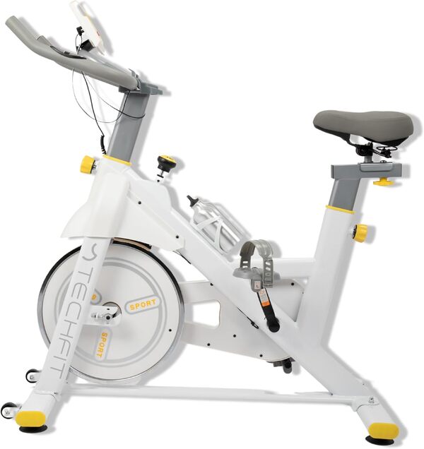 TechFit Vélo d'appartement - Vélo stationnaire d'intérieur avec volant d'inertie de 8 kg, équipement d'exercice pour les entraînements à domicile, support pour iPad