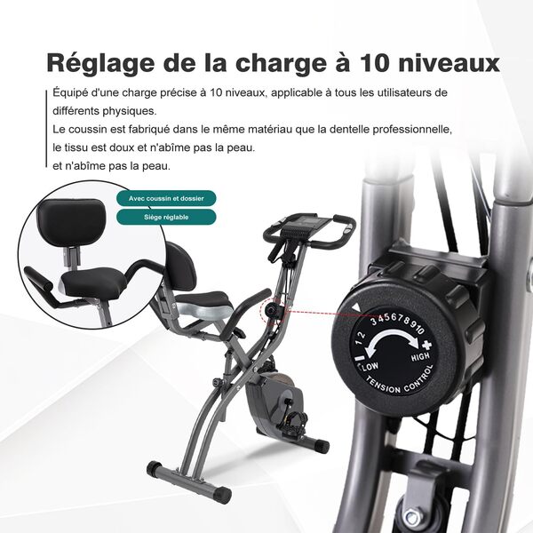 Vélo d'appartement pliable avec 10 niveaux de résistance magnétique réglable | Vélo stationnaire pliable droit et incliné est le vélo d'entraînement parfait pour un usage domestique
