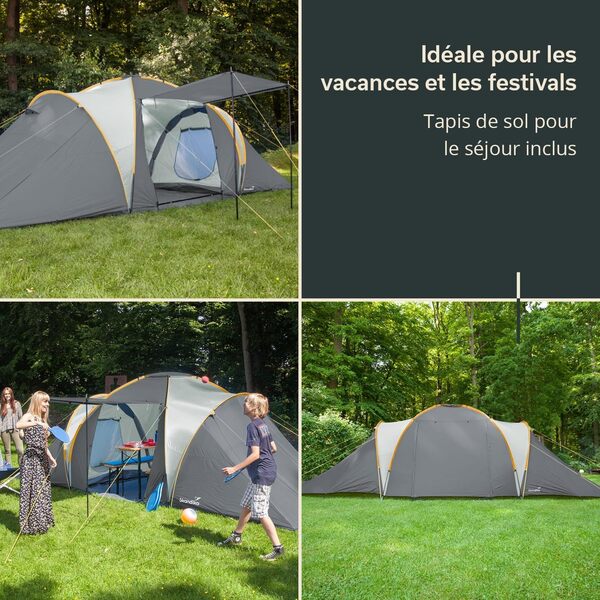 skandika Daytona XXL - Tente familiale dôme 6 Personnes - 570 x 390 cm - Colonne d'eau 3000 mm |Tente familiale avec 3 Grandes cabines de Couchage