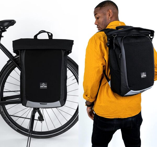 Johnny Urban Sacoche Vélo Noir - Phil – 2 en 1 Sac a Dos de Vélo & Sacoche pour Porte-Bagages Arrière, Backpack en Matériau Recyclé - Imperméable