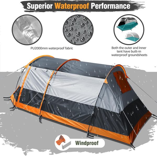 Chihee Chzp/Sd180190 Tente de Camping pour Hommes, Gris Orange, 220x(180+190) x130cm