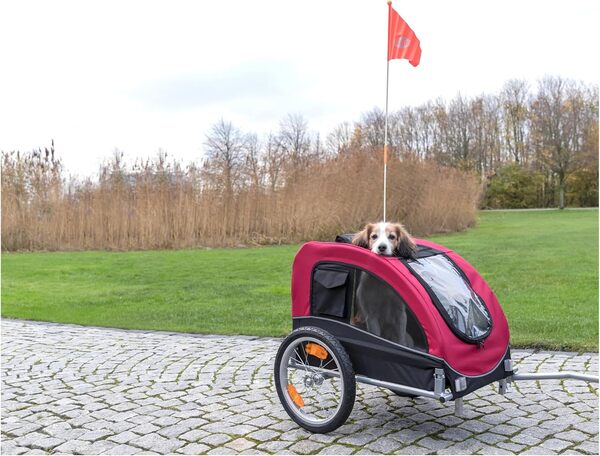 Trixie Remorque de Vélo pour Chien - Noir/Rouge - Taille M - 63 x 68 x 75/137 cm