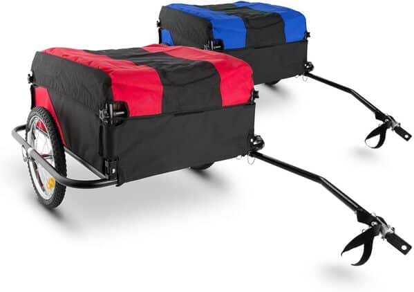 Duramaxx Mountee - Remorque de vélo de 130l/60 kg avec Protection Anti-Pluie + Fanion, Chariot de Transport, Bagage à vélo - Bleu/Noir