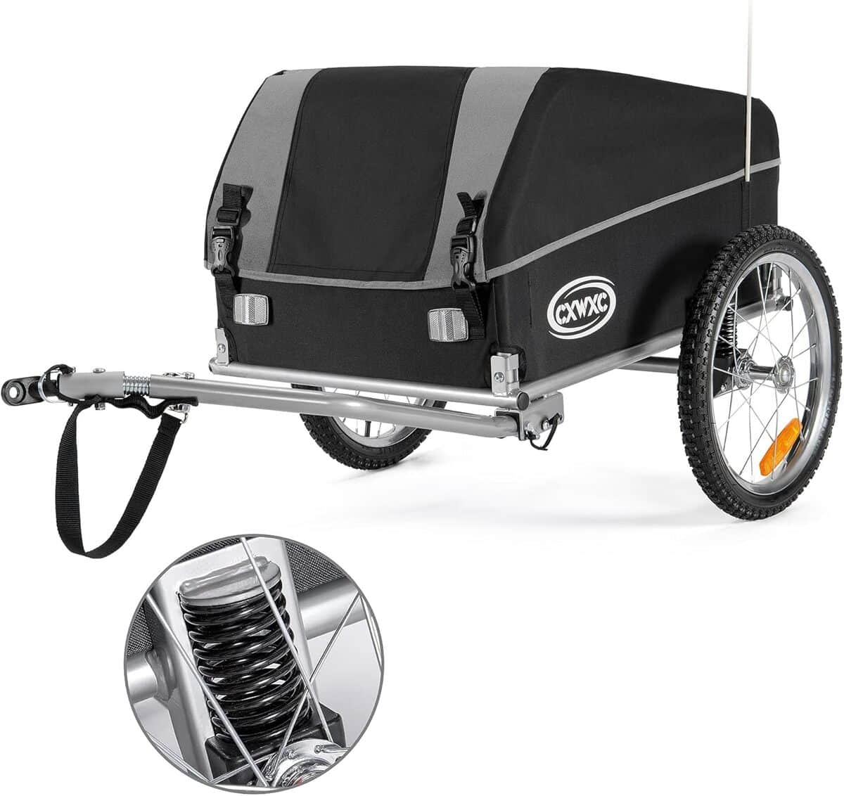 Test du remorque vélo CXWXC cargo pliable : capacité 40 kg et amortisseur