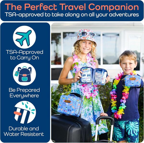 KEEPGOING KeepGoing Trousse de premiers secours de voyage pour enfants – 130 pièces pour voiture, maison, sac à main, sac à langer et sac à dos avec bandages sans latex – Mini trousse de premiers