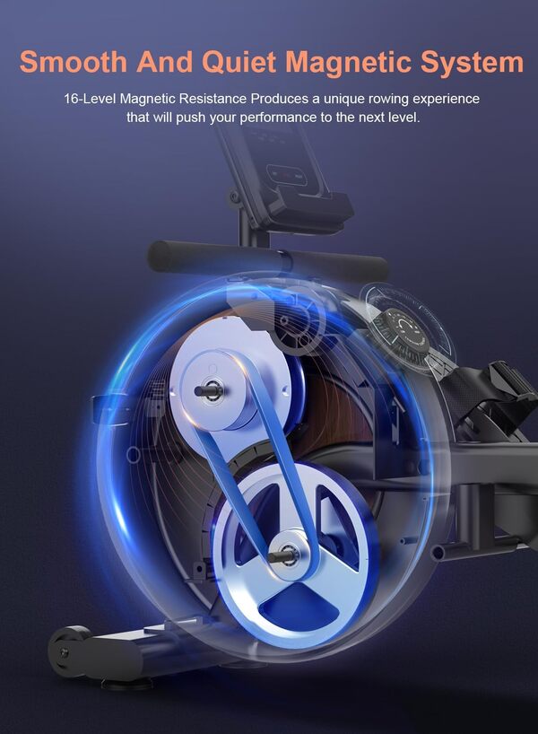 Rameurs D'Appartement Magnétique, Rameur à 16 Niveaux de Résistance, Double glissière, Rameur Compact avec écran LCD, Rameur extrêmement Silencieux, Rangement Vertical, Gain de Place