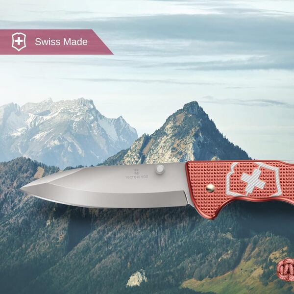 Victorinox Couteau de Poche Evoke Alox Limited Edition 2025, 5 Fonctions, Grand Couteau Pliant, Attache en Paracorde, y c. Boîte Cadeau, Rouge Pierre