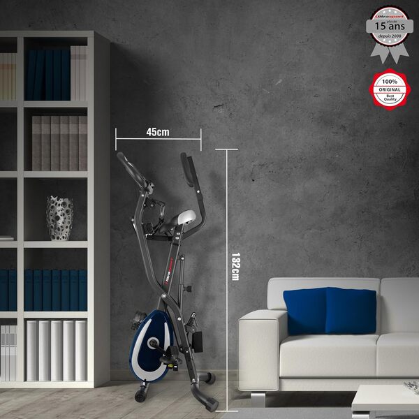 Ultrasport F-Bike, F-Rider Basics, vélo entraînement, entraîneur à domicile pliable, écran LCD, capteurs pouls manuels, niveaux résistance réglables, montage facile, idéal pour les athlètes et aînés