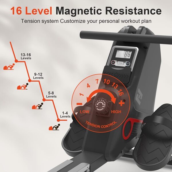 Rameur - Rameur d'appartement, NEEZEE Rameur magnétique à résistance réglable sur 16 Niveaux, Rameur Compact avec écran LCD, Cardio-Training Rameur