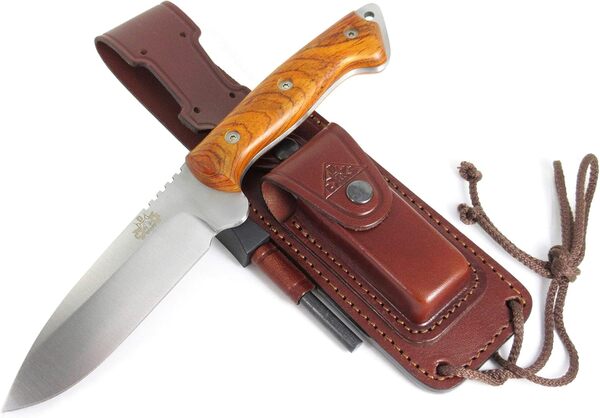 CDS-Survival CELTIBERO - Couteau de Camping Randonnée Chasse Outdoor Survie Bushcraft Multifonctionnel, Manche en bois de Cocobolo/Olive/Micarta, Lame inox MOVA-58, Étui de transport