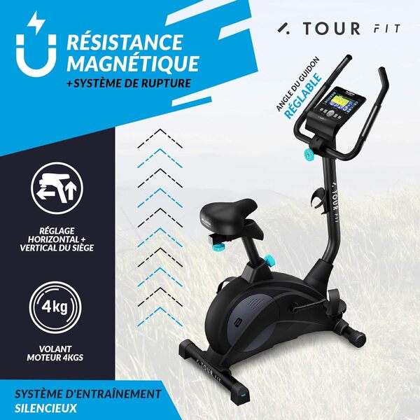 Bluefin Fitness Vélo d'appartement Tour FIT | Vélo d'exercice à domicile | Capteur fréquence cardiaque | Compatible Kinomap | Vélo d'intérieur | Ecran LCD | Vélo d'exercice à résistance magnétique