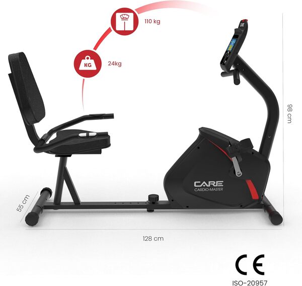 CARE FITNESS - Velo d'appartement - Cardio Master Connecté - Réglable & Confortable - Pédales Sanglées - Résistance Magnétique - 21 Programmes