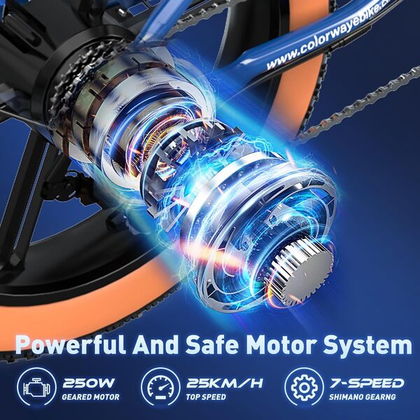 COLORWAY Vélos électriques, EBIKE Tout Terrain de 20 Pouces avec Pneu 4.0 Fat, avec Moteur 250W et Batterie 48V 15Ah, ebike à Moteur Puissant pour Adulte Unisexe.