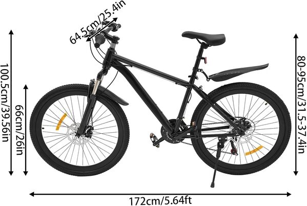 Vélo VTT 26 pouces pour homme, 21 vitesses, convient pour les garçons, les filles, les femmes et les hommes, fourche amortissante, freins à disque supportant jusqu'à 220 lbs