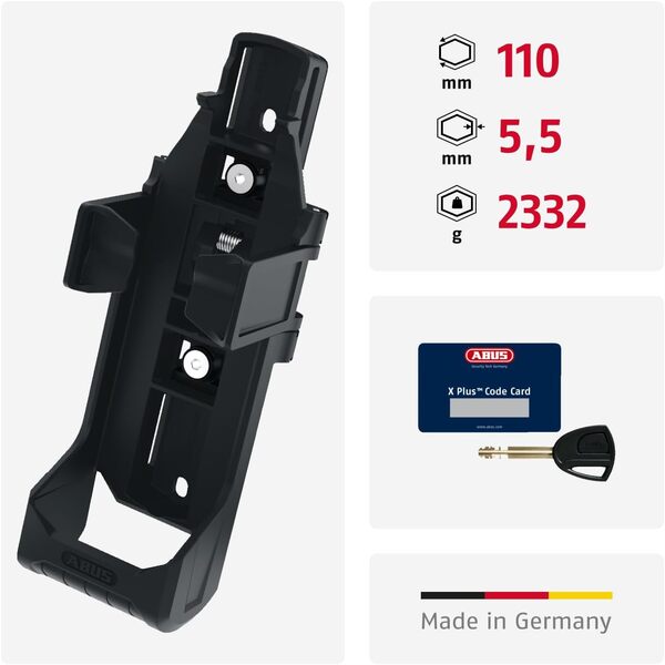 ABUS Antivol pliable Bordo Granit XPlus 6500 SH avec support - Antivol vélo en acier trempé - Niveau de sécurité 15-110 cm - Noir