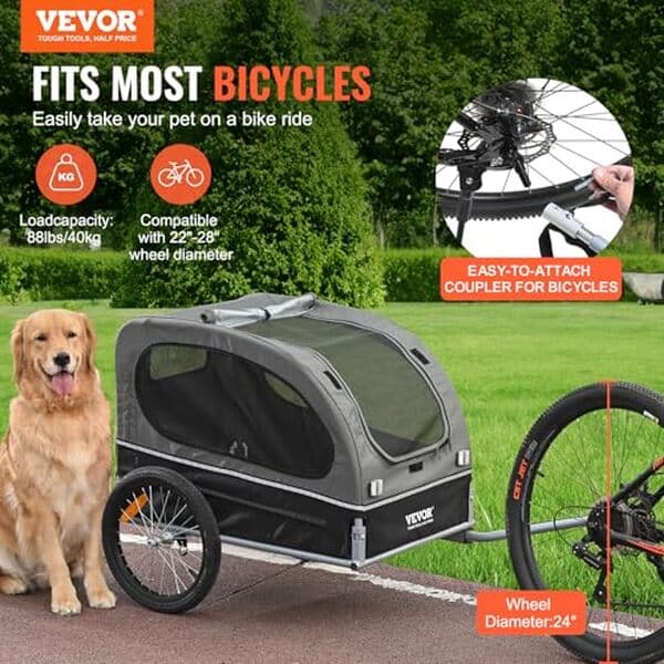 Découvrez notre test complet de la remorque de vélo VEVOR 40 kg pliable : performances, confort du chien, facilité de transport et avis utilisateurs.