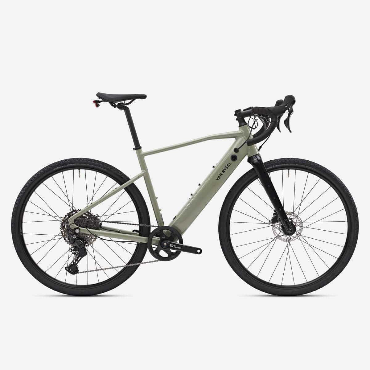 Test : vélo gravel électrique Decathlon Shimano Cues E-GRVL AF Discover kaki